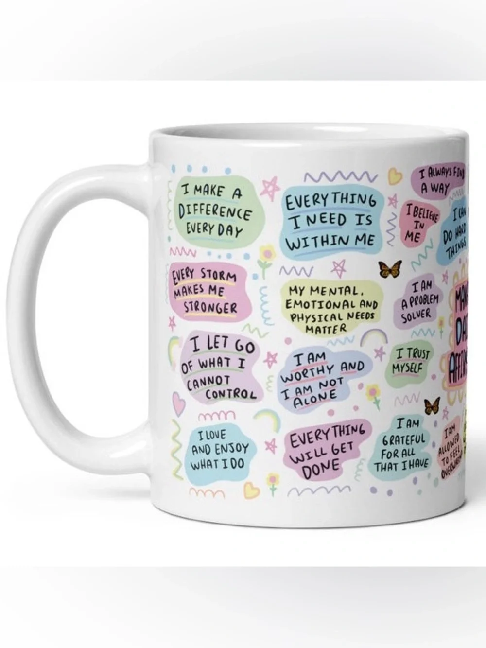 Artist Created Mug White Pink Blue Manager Affirmations